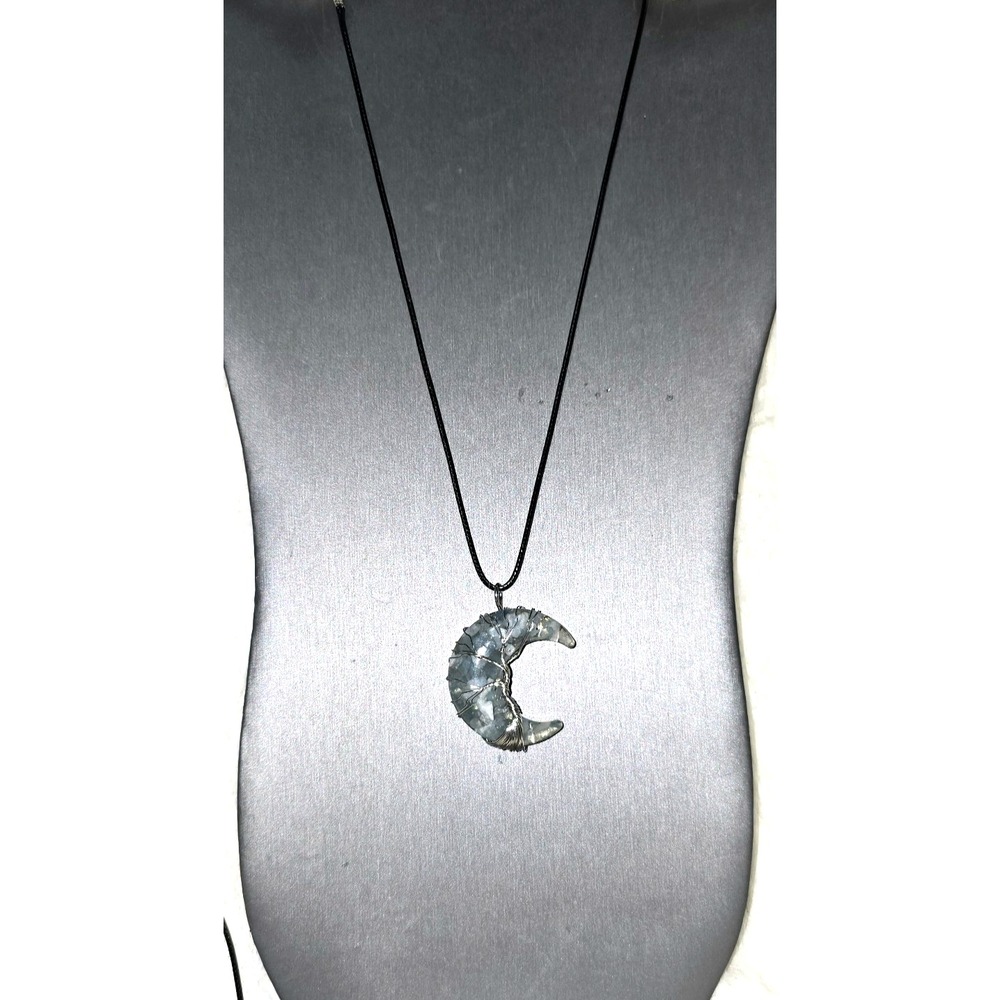 Sodalite Moon Necklace Healing truth, intuition, Crystal Crescent Resin Jewelry